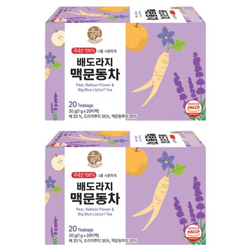 우리차 송원식품 배도라지 맥문동차 티백, 2개, 20개입, 1g