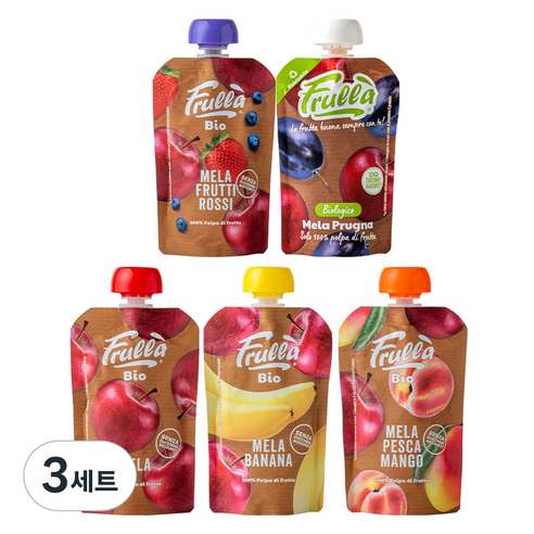 푸루라 아동용 유기농 생과일 퓨레 사과 100g + 사과 바나나 100g + 사과 복숭아 망고 100g + 사과 블루베리 딸기 100g + 사과 푸룬 100g 세트, 3세트