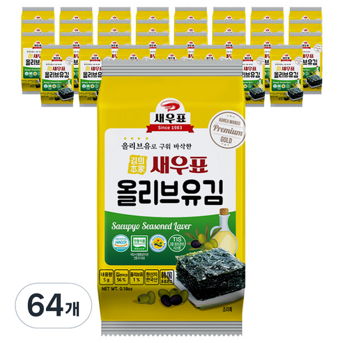 새우표 완도 올리브유 도시락김, 5g, 64개