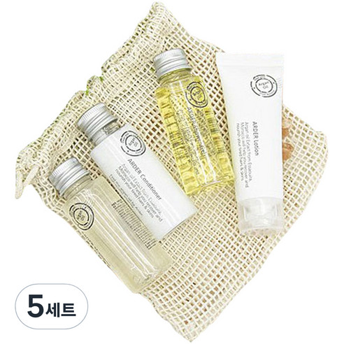 아르더 프리미엄 트래블킷 면 파우치 + 샴푸 30ml + 컨디셔너 30ml + 바디워시 30ml + 바디로션 30ml 세트, 5세트