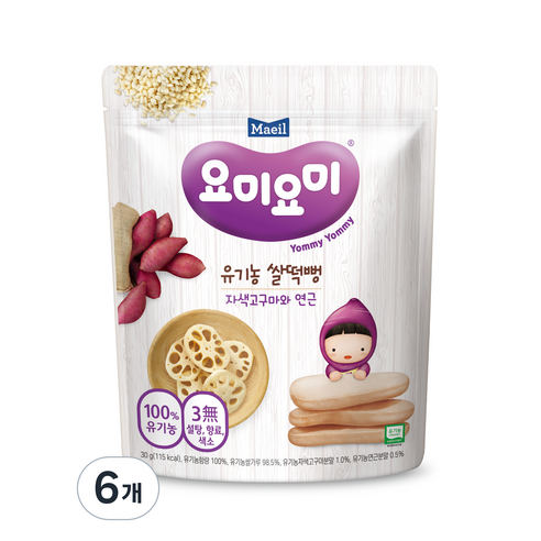 매일유업 요미요미 유기농 쌀떡뻥 30g, 자색고구마와 연근, 6개