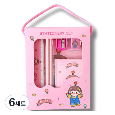 꼬까 학용품 캐릭터 문구세트, 핑크, 6세트