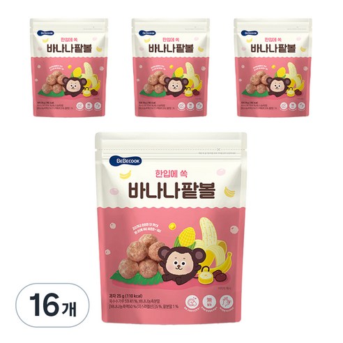 베베쿡 바나나팥볼 과자 25g, 바나나 + 팥 혼합맛, 16개