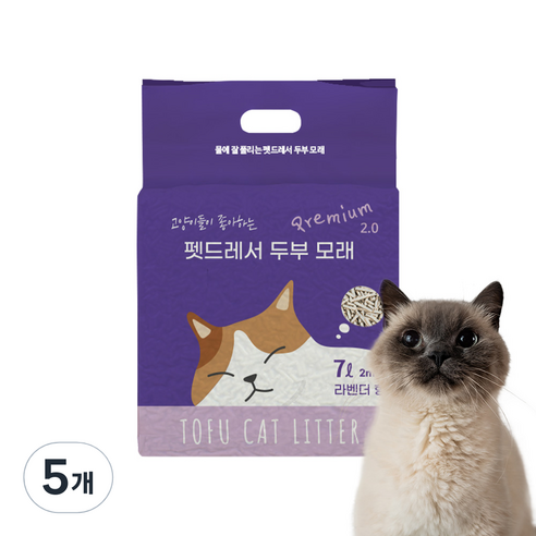 펫드레서 응고형 두부 고양이 모래 2mm, 7L, 5개, 라벤더향