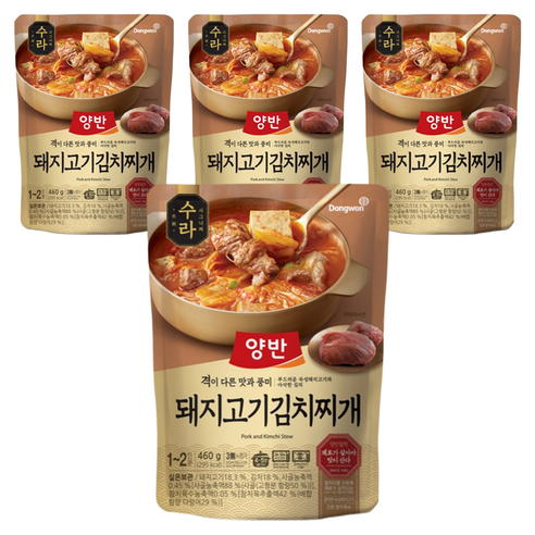 양반 동원 수라 돼지고기 김치찌개, 460g, 4개 - 즉석탕/찌개 | 쿠팡
