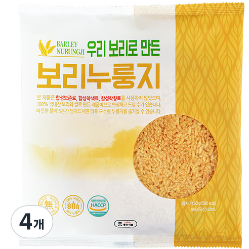 참좋은식품 우리보리로 만든 보리 누룽지, 150g, 4개