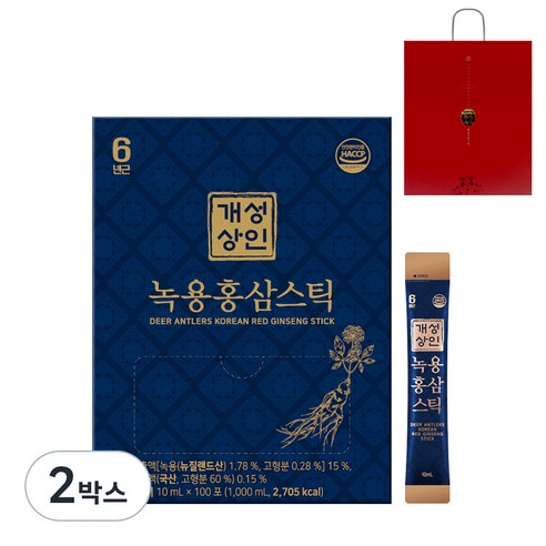 개성상인 녹용홍삼스틱 10ml x 100p + 쇼핑백, 100회분, 2박스
