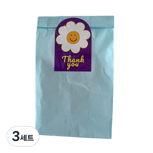 생일선물 포장 종이봉투 30p + 데이지스마일 스티커 50p 세트, 하늘색(종이봉투), 퍼플(스티커), 3세트