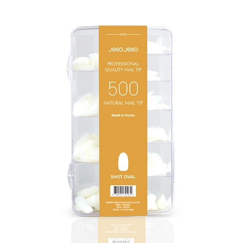 젤로젤로 인조 네일 팁 500p 세트, 1세트, 숏오발 내추럴