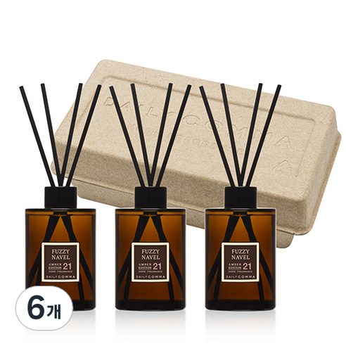 데일리콤마 엠버 에디션 디퓨져 200ml x 3p + 블랙리드스틱 12p 세트, 퍼지 네이블, 6개