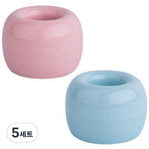 리버그린 무지 도자기 칫솔꽂이 2p, 블루 + 핑크, 5세트