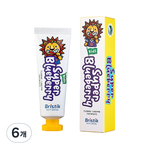 브리스틱 어린이 불소 1000 치약 블루베리향, 50g, 6개