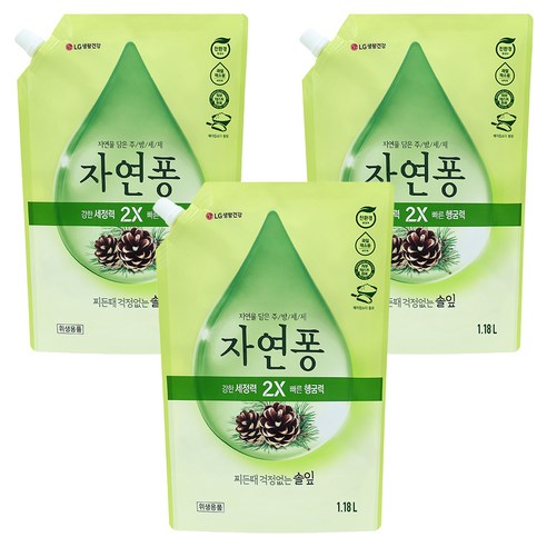 [비건라이프] 자연퐁 찌든때 걱정없는 솔잎 주방세제 파우치형, 1.18L, 3개