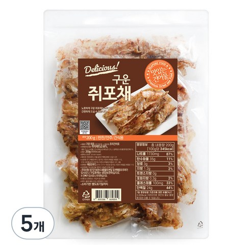해맑은푸드 구운 쥐포채, 200g, 5개