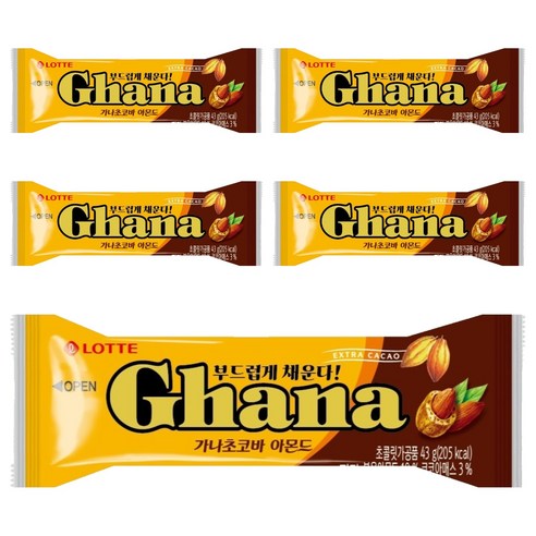가나 롯데 초코바 아몬드, 43g, 5개