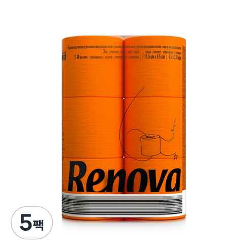 레노바 블랙라벨 컬러 티슈 Orange 16.1m, 6롤, 5팩