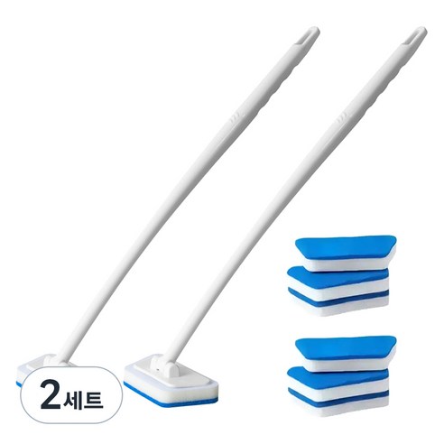 모나코올리브 욕실 평정 롱핸들 욕실 타일 청소솔 + 스펀지 청소패드 3p 세트, 화이트, 2세트