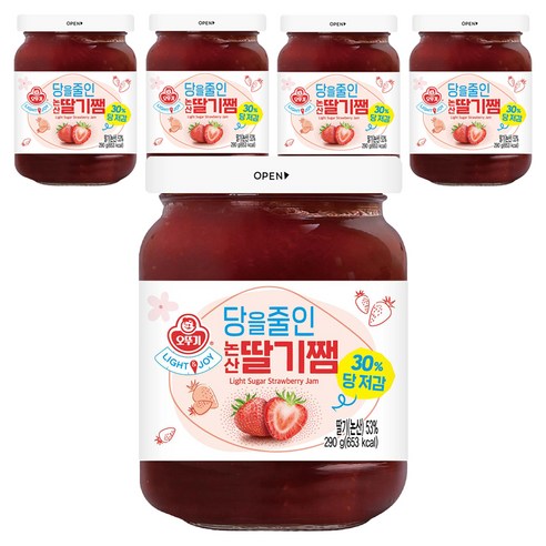 오뚜기 LIGHT 앤 JOY 당을줄인 논산딸기쨈, 290g, 5개