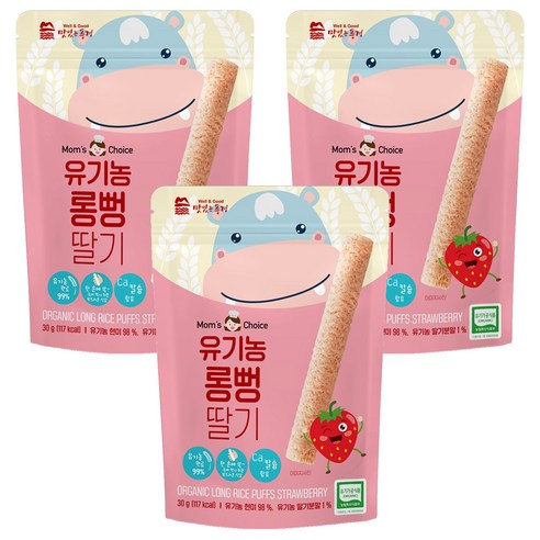 맛있는풍경 유기농 롱뻥, 딸기맛, 30g, 3개