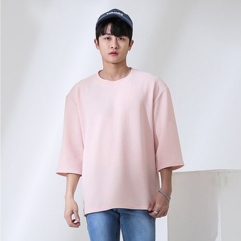 단군 남성용 리버플 링클프리 오버핏 7부반팔티