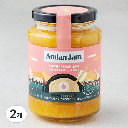 안단잼 안단 복숭아 70% 신선 과일잼, 460g, 2개