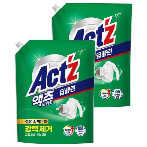 액츠 퍼펙트 딥클린 액상세제 리필, 2.2L, 2개