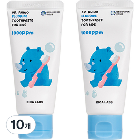 에이카랩스 어린이 고불소 코뿔소 치약 청포도향 1000ppm, 60g, 10개