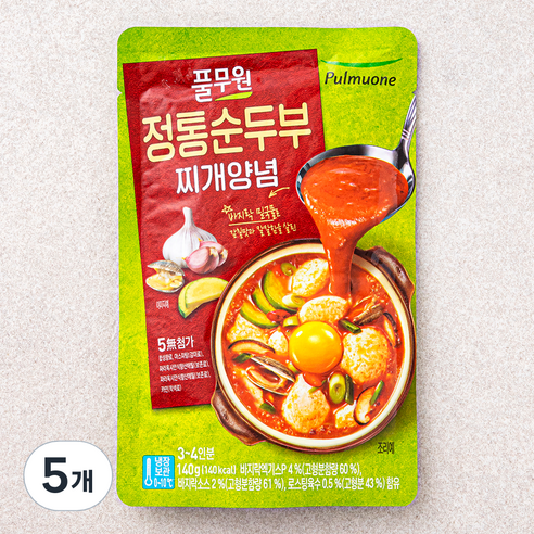 풀무원 정통순두부 찌개양념, 140g, 5개