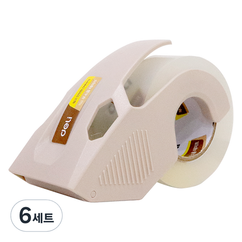 델리 커터기 소형 30040 + 박스테이프 리필 48mm x 40m 세트, 베이지(커터기), 6세트