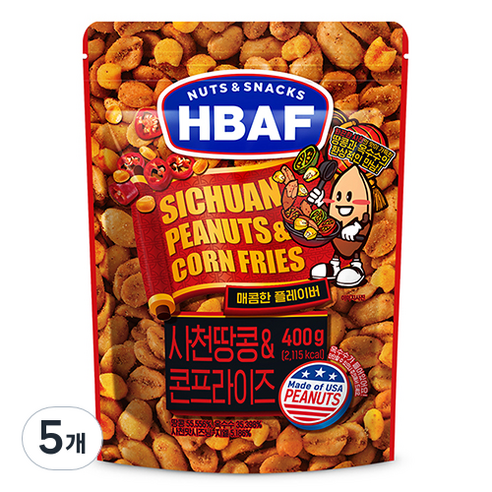 HBAF 넛츠앤스낵스 사천 땅콩 앤 콘프라이즈, 5개, 400g