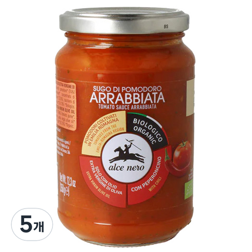 알치네로 유기농 아라비아따 스파이시 파스타 소스, 5개, 350g