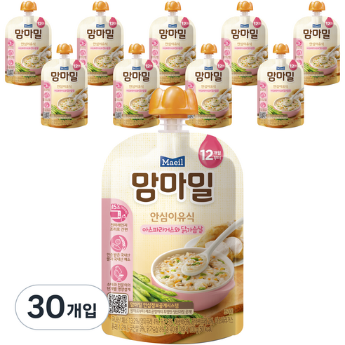 맘마밀 안심 이유식 12개월 부터, 아스파라거스와 닭가슴살, 30개, 100g