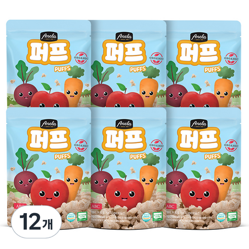 아넬라 유기농인증 퍼프, 혼합맛(사과/비트/당근), 20g, 12개