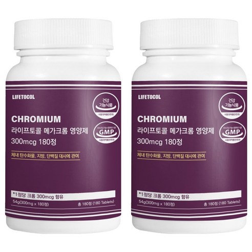 라이프토콜 메가 크롬 영양제 300mcg 54g, 180정, 2개
