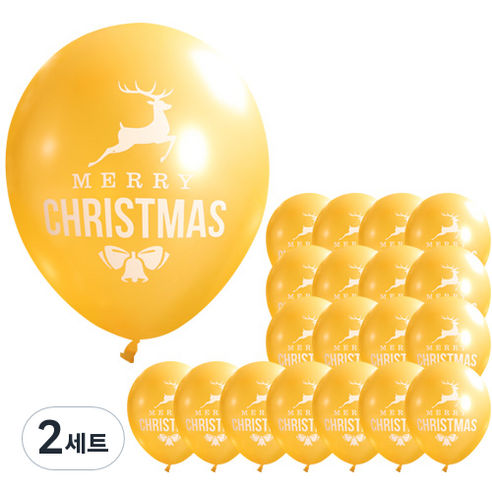 루돌프 크리스마스풍선 30cm x 20p + 손펌프 랜덤발송 + 컬링리본 화이트 소, 골드, 2세트
