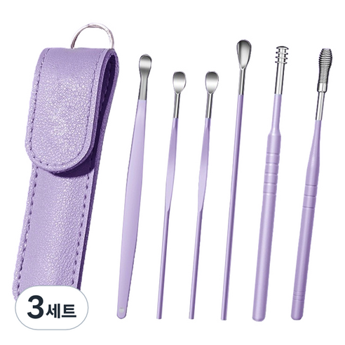 세컨드베스트 나선형 헤드 귀 청소기 귀이개 + 케이스 세트 퍼플, 3세트