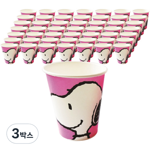 찰리브라운 스누피 칼라 종이컵 핑크 270ml 50p, 3개