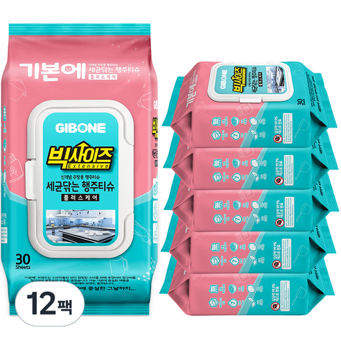 기본에 세균닦는 빅사이즈 행주티슈 플러스케어 30p, 30매, 12개