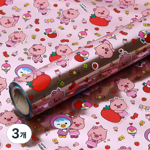 코코플러스 위드 뽀로로 롤 포장지 12m x 37.5cm, 핑크, 3개