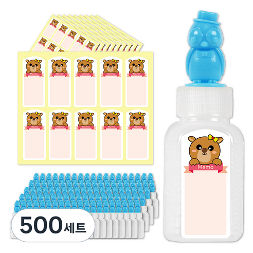 연두앵두 펭귄 캐릭터약병 20ml + 곰돌이 방수스티커, 500세트