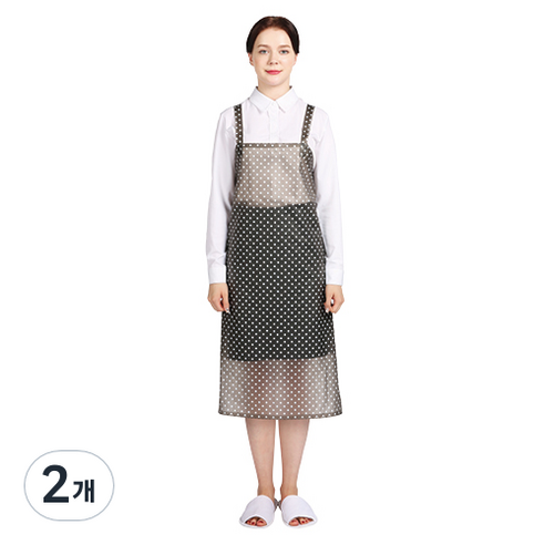 웰프런 반투명 우레탄 유니도트 방수 앞치마 중, 블랙, 2개
