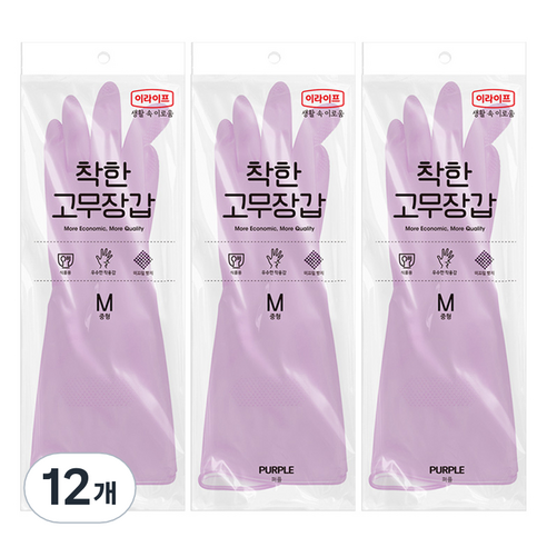 이라이프 착한 고무장갑, 퍼플, 중(M), 12개