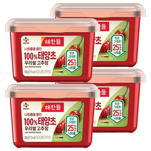 해찬들 나트륨을 줄인 100% 우리쌀 고추장, 4개, 500g