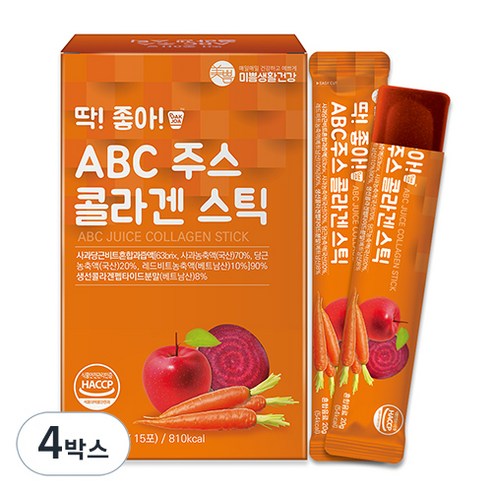 미쁨생활건강 딱좋아 ABC주스 콜라겐 젤리 스틱 20g, 300g, 4개