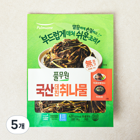 풀무원 국내산 데친 취나물, 5개, 430g(고형량 130g)