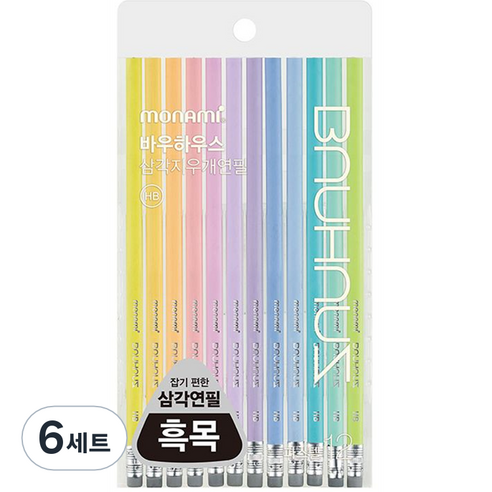 BAUHAUS 파스텔 삼각지우개 연필 HB 12본입, 혼합색상, 6세트