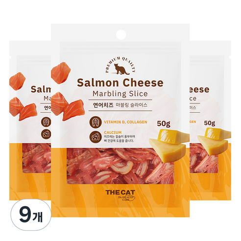 더캣 고양이 마블링 슬라이스 간식, 혼합맛(연어/치즈), 50g, 9개
