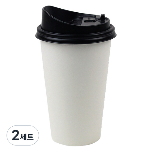 아이엔피 종이컵 화이트무지 355ml 50p + 롱개폐 뚜껑 50p 세트, 2세트