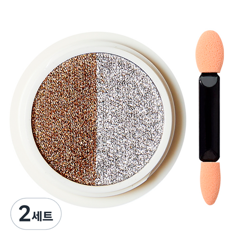 시크핏네일 레이져 투톤 팩트 네일글리터 미러 파우더 + 아이섀도우 팁, 로즈골드실버(ZN0129), 2세트