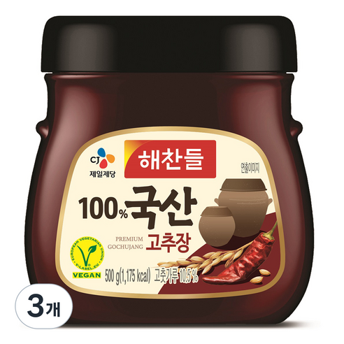 100% 국산 고추장, 500g, 3개